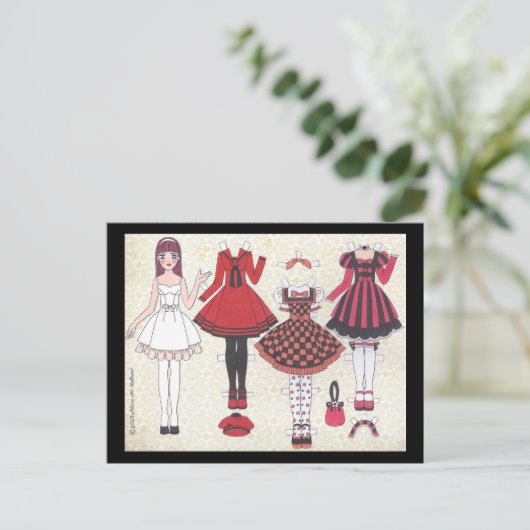 Briefkaart met rode, rode, liconenpapierdollar (Staand voorkant)