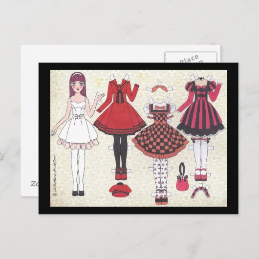 Briefkaart met rode, rode, liconenpapierdollar (Voorkant / Achterkant)