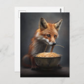 Briefkaart met rode vossen die spaghetti eten (Voorkant / Achterkant)