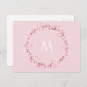 Briefkaart met roze florale borstletter monogram (Voorkant / Achterkant)
