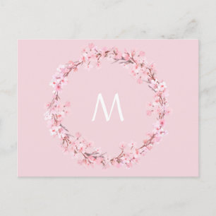 Briefkaart met roze florale borstletter monogram