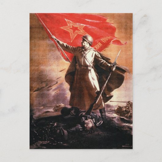 Briefkaart met Russische WWII Propaganda Print (Voorkant)