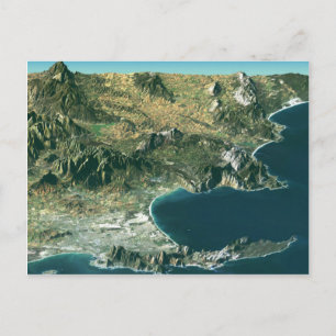 Briefkaart met satellietAfbeelding boven Kaapstad