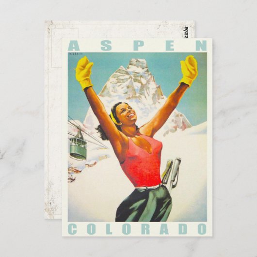 Briefkaart met  skiafdrukken van Aspen (Voorkant / Achterkant)
