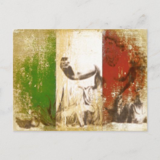 Briefkaart met standbeeld over de  Italiaanse vlag (Voorkant)