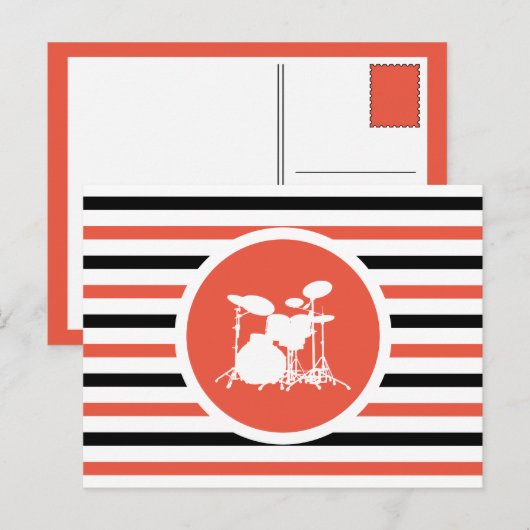 Briefkaart met striped Chic Drums (Voorkant / Achterkant)