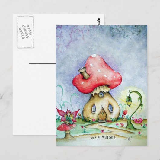 Briefkaart met Toadstool House, Fairy and Lamp pos (Voorkant / Achterkant)