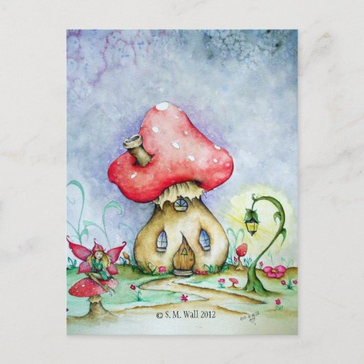 Briefkaart met Toadstool House, Fairy and Lamp pos (Voorkant)