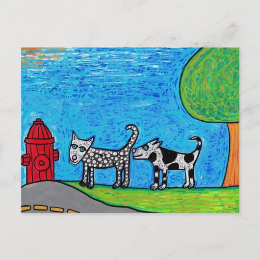 Briefkaart met twee streepjesknoppen voor honden (Voorkant)