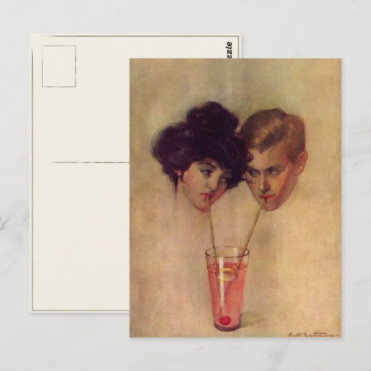  Briefkaart met verfrissend jong paar (Voorkant / Achterkant)