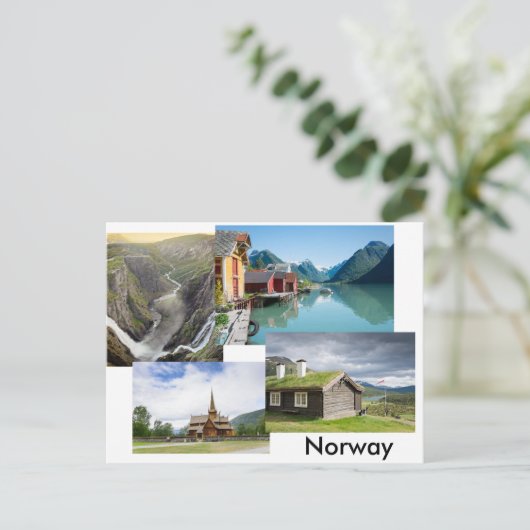 Briefkaart met vier landschappen in Noorwegen (Staand voorkant)