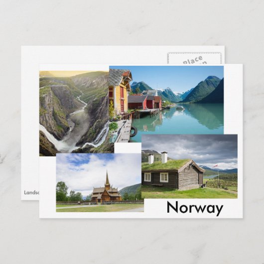 Briefkaart met vier landschappen in Noorwegen (Voorkant / Achterkant)