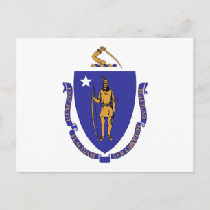 Briefkaart met vlag van de staat Massachusetts - V