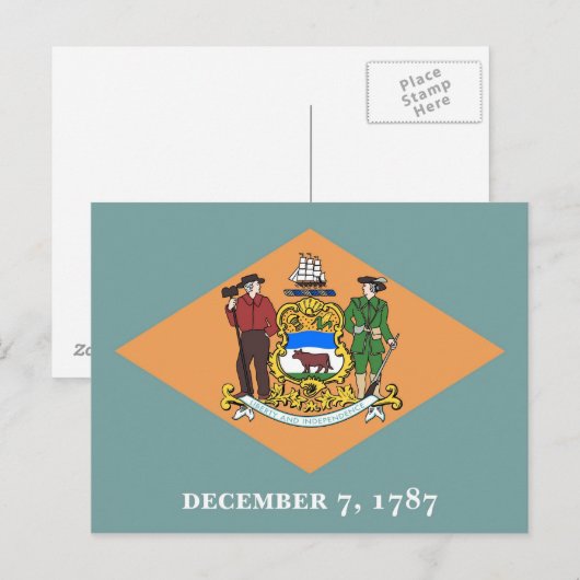 Briefkaart met vlag van Delaware State - Verenigde (Voorkant / Achterkant)