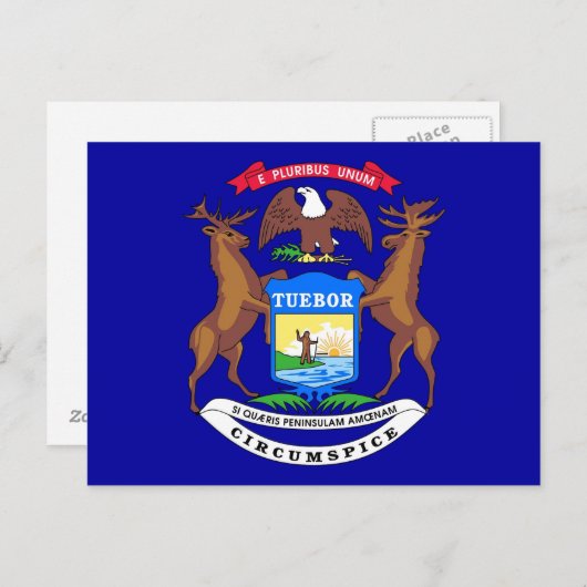 Briefkaart met vlag van Michigan State - Verenigde (Voorkant / Achterkant)