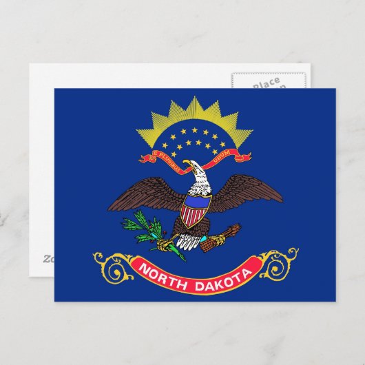 Briefkaart met vlag van North Dakota State - Veren (Voorkant / Achterkant)