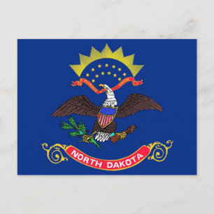 Briefkaart met vlag van North Dakota State - Veren