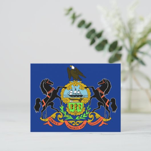Briefkaart met vlag van Pennsylvania State - Veren (Staand voorkant)