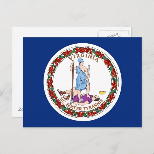 Briefkaart met vlag van Virginia State - Verenigde (Voorkant / Achterkant)