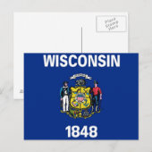 Briefkaart met Vlag van Wisconsin - Verenigde Stat (Voorkant / Achterkant)