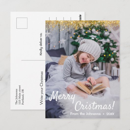 Briefkaart met vrolijk kerstfeest Prettige feestda (Voorkant / Achterkant)