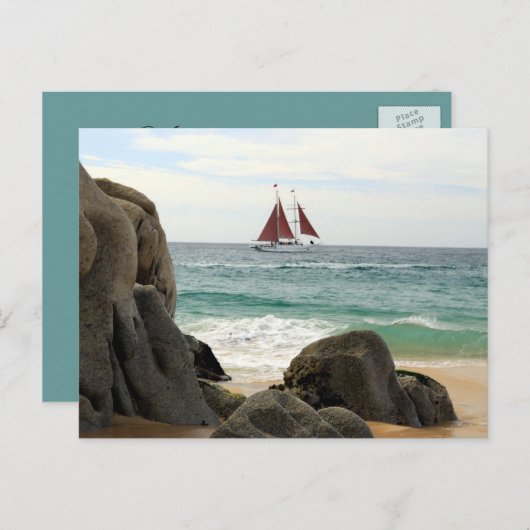 Briefkaart met zeilboot (Voorkant / Achterkant)