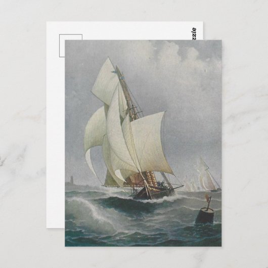 Briefkaart met zeilboot (Voorkant / Achterkant)