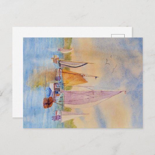 Briefkaart met zeilboot, zeilschip briefkaart, Mai (Voorkant / Achterkant)