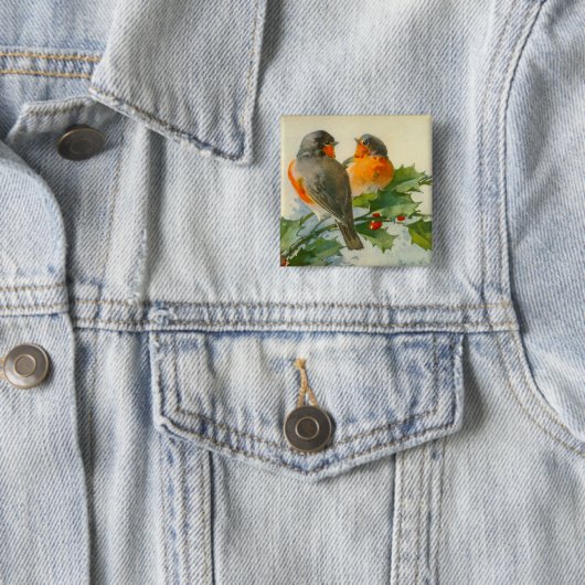 Briefkaart met zoete vogels Druk Button PIn (In situ)