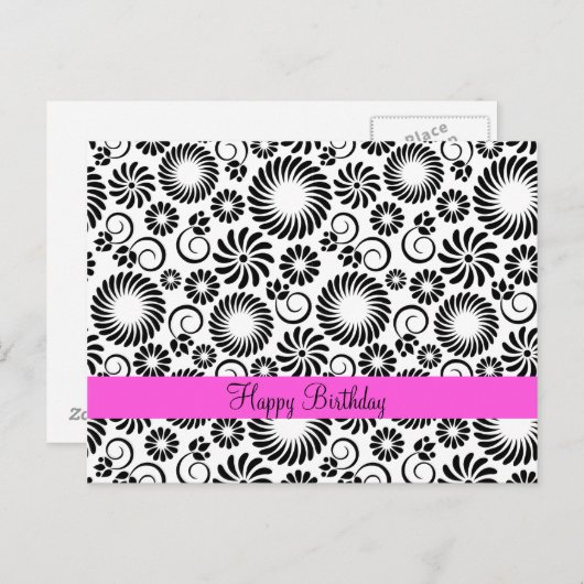 Briefkaart met zwarte en witte florale oplossing (Voorkant / Achterkant)