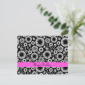 Briefkaart met zwarte en witte florale oplossing (Staand voorkant)