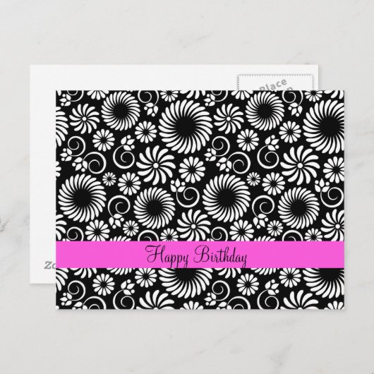 Briefkaart met zwarte en witte florale oplossing (Voorkant / Achterkant)