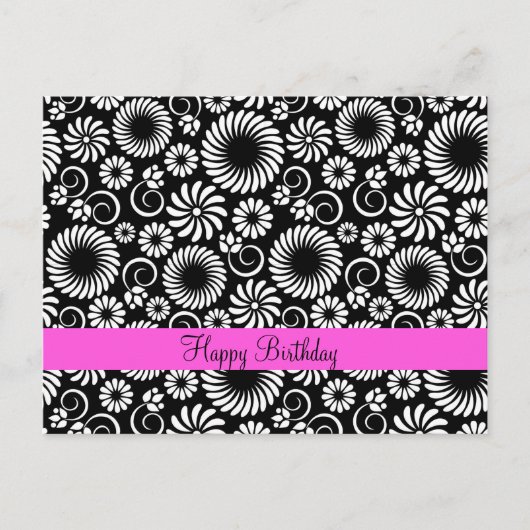 Briefkaart met zwarte en witte florale oplossing (Voorkant)