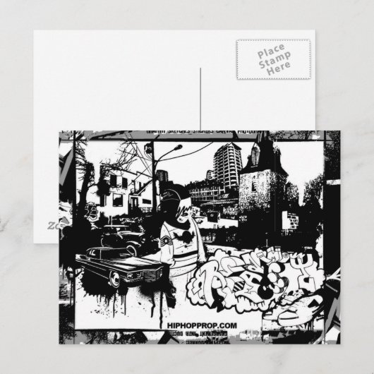 Briefkaart met zwarte en witte graffiti (Voorkant / Achterkant)