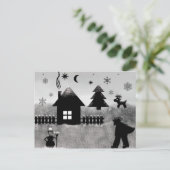 Briefkaart met zwarte en witte kerstbedekking (Staand voorkant)