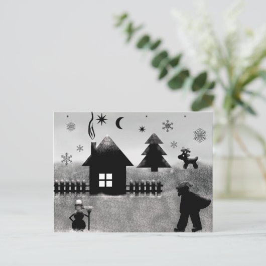 Briefkaart met zwarte en witte kerstbedekking (Staand voorkant)