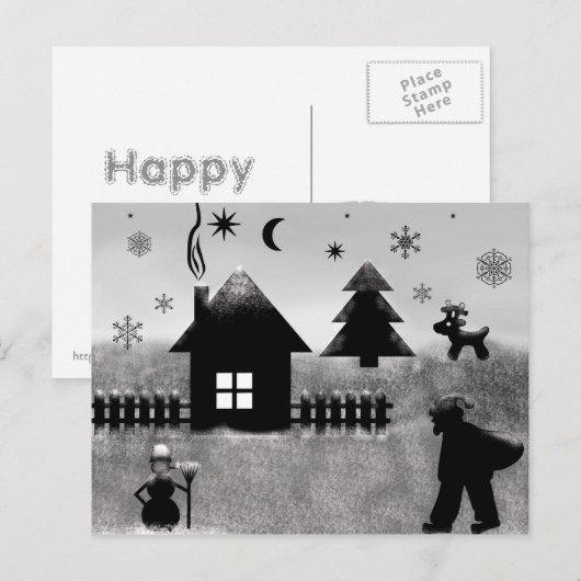 Briefkaart met zwarte en witte kerstbedekking (Voorkant / Achterkant)
