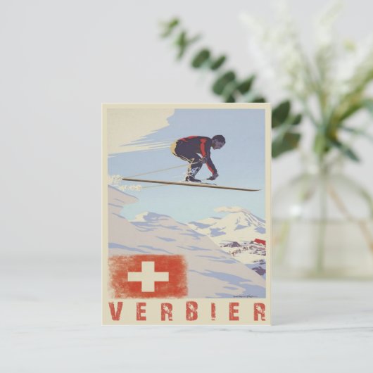 Briefkaart met Zwitserland Ski Print (Staand voorkant)