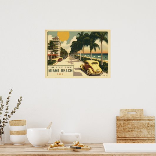 briefkaart Miami Beach Ocean Drive uit 1920 Poster (Keuken)