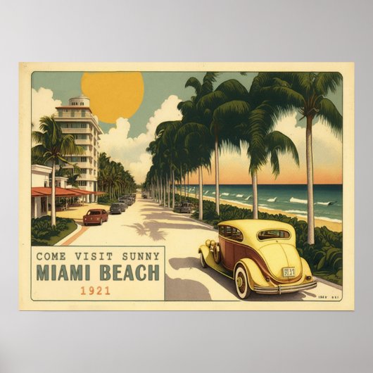 briefkaart Miami Beach Ocean Drive uit 1920 Poster (Voorkant)