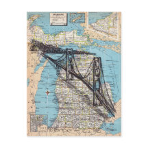 Briefkaart Michigan Map Art (Alternate Back)