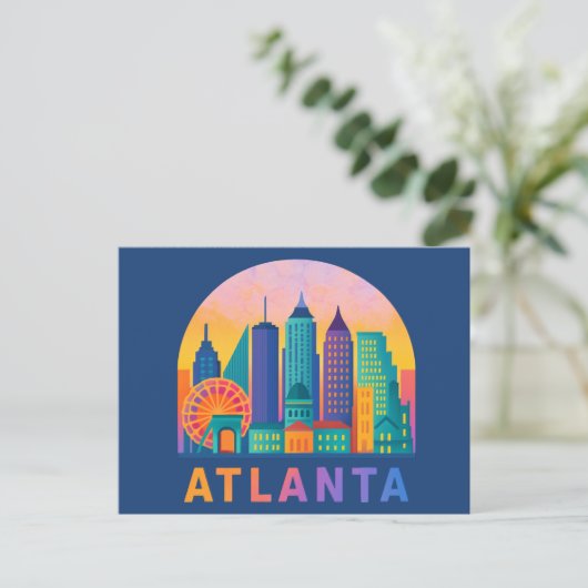 Briefkaart Modern Atlanta Georgia Skyline Blauw (Staand voorkant)