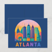 Briefkaart Modern Atlanta Georgia Skyline Blauw (Voorkant / Achterkant)