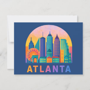Briefkaart Modern Atlanta Georgia Skyline Blauw