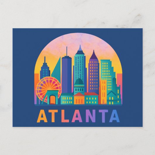 Briefkaart Modern Atlanta Georgia Skyline Blauw (Voorkant)
