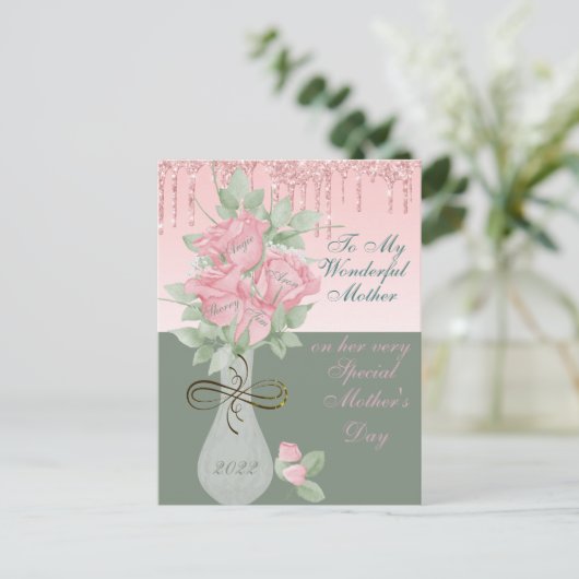 Briefkaart, Moederdag, gepersonaliseerde Rozen Briefkaart (Staand voorkant)