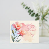 Briefkaart Moederdag. Roze Rose Hip Bloemen (Staand voorkant)