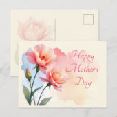Briefkaart Moederdag. Roze Rose Hip Bloemen (Voorkant / Achterkant)