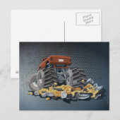 Briefkaart Monster Truck Crush Car Grunge (Voorkant / Achterkant)