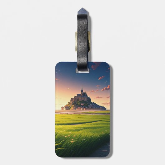 Briefkaart Mont Saint-Michel Sunset Bagagelabel (Achterkant verticaal)